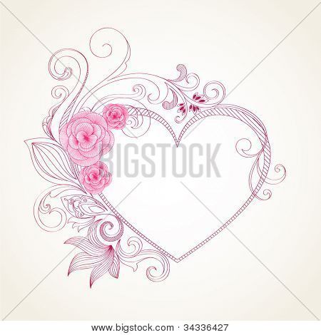 450x470 Hand Drawing Abstract Floral Background. Vector Heart With Flower