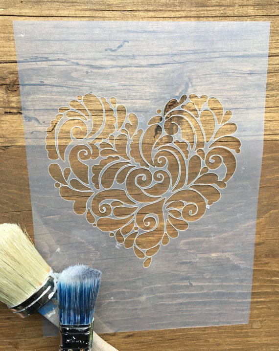 570x718 Swirly Heart Stencil Vintage Scroll Heart Filigree Heart