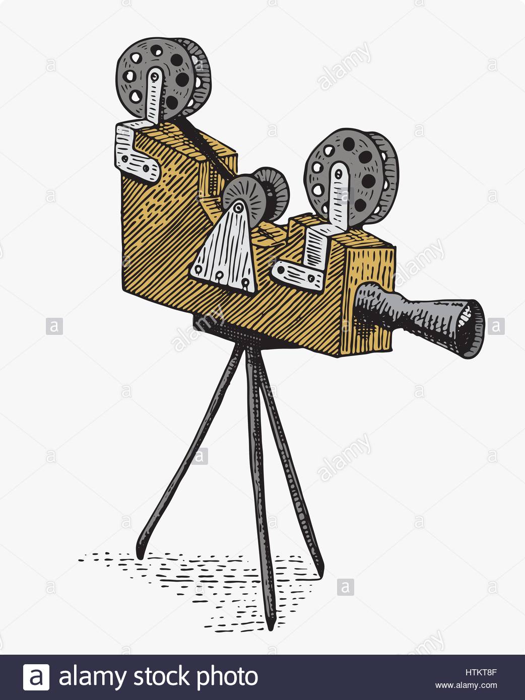 1042x1390 Photo Movie Or Film Camera Vintage, Engraved, Hand Drawn In Sketch