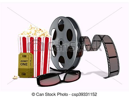 450x339 Popcorn With Film Reel And 3d Glasses Stock Illustrations