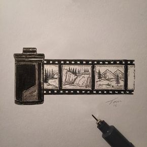 290x290 Film Roll Illustration, With Some Tiny Landscapes. Drawing Ideas