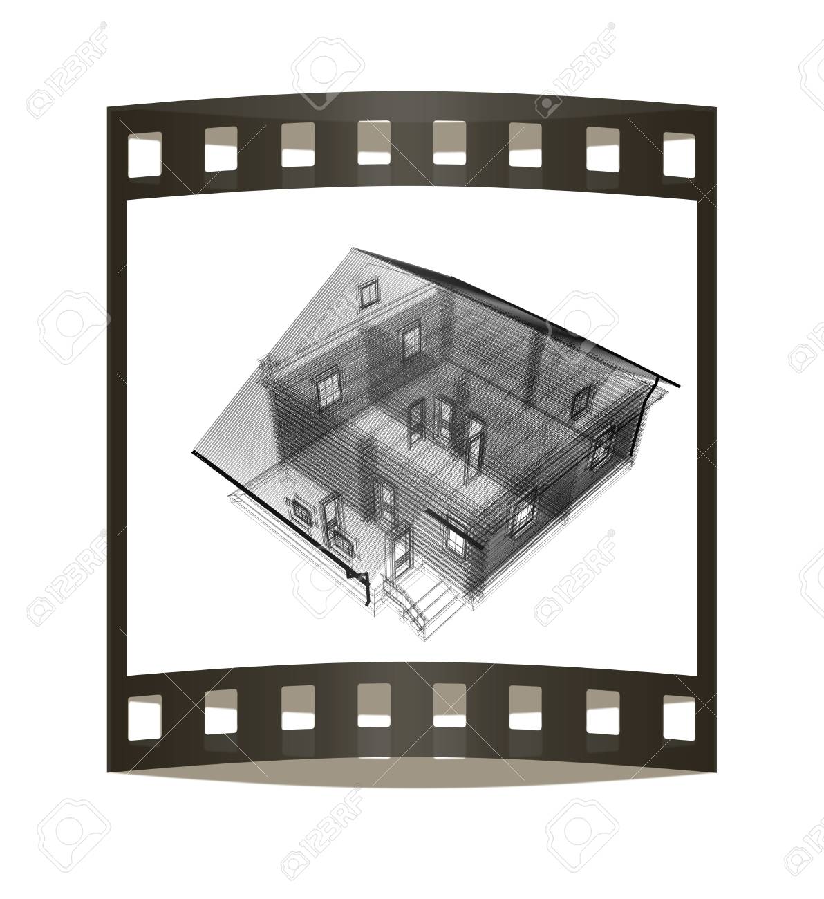 1192x1300 Line Drawing Of House. Top View. 3d Illustration. The Film Strip