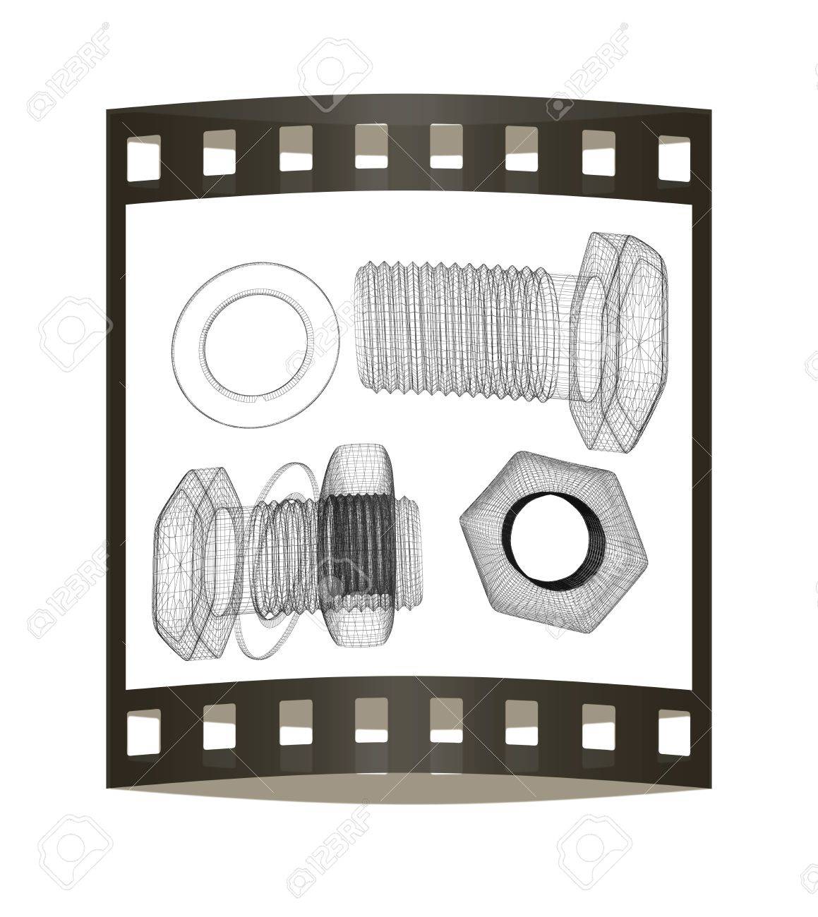 1159x1300 Screws And Nuts Set. 3d Illustration. The Film Strip. Stock Photo