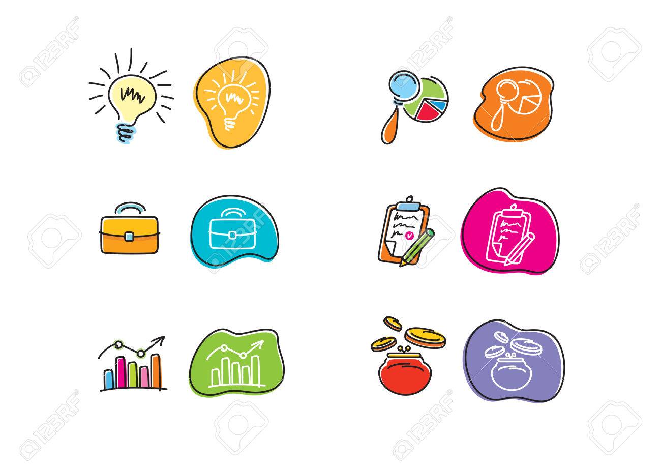 1300x918 Set Of Drawing Finance Stickers Icon Carton Design Style Royalty