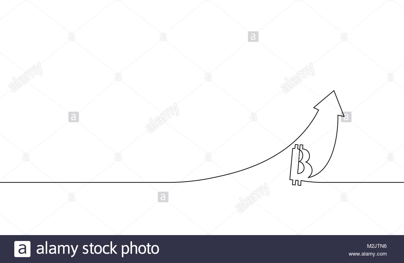 1300x848 Single Continuous Line Art Bitcoin Cryptocurrency Arrow Up. Up