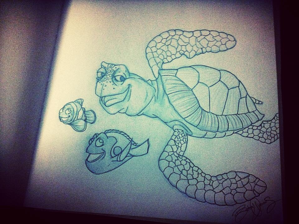 960x720 Finding Nemo Crush,dory, And Marlin Sketch