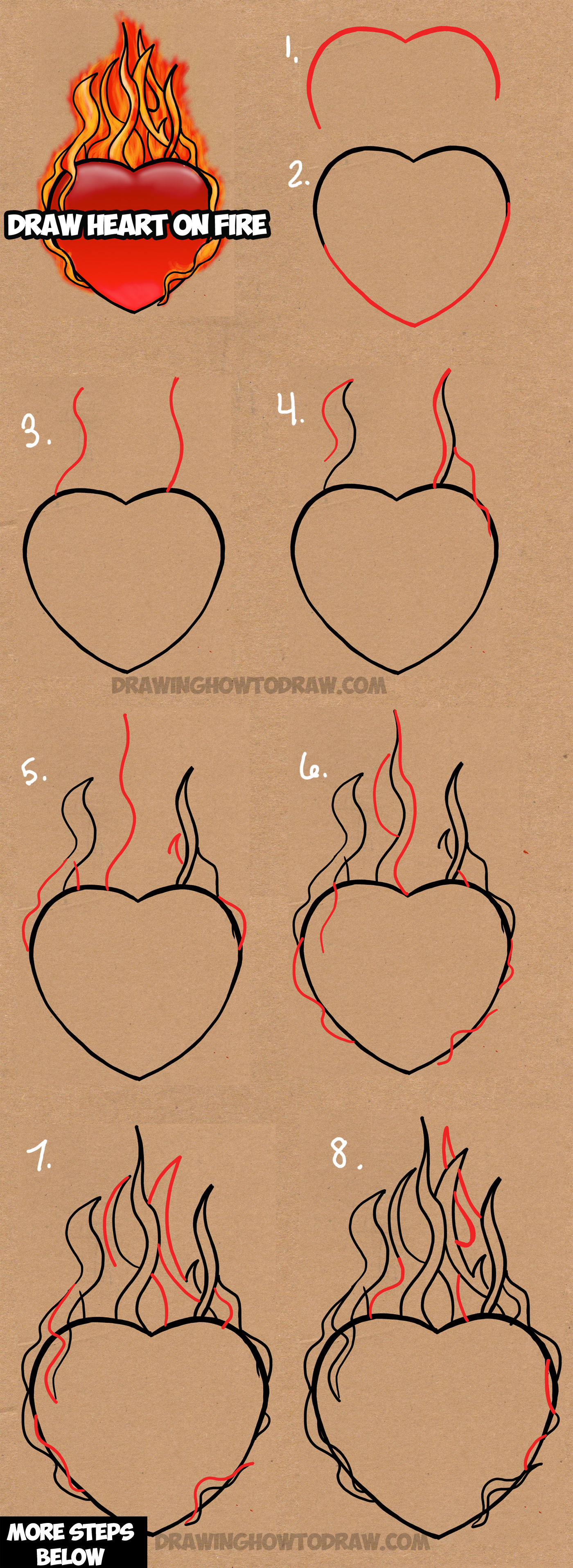 1400x3830 How To Draw A Flaming Heart On Fire With Step By Step Drawing