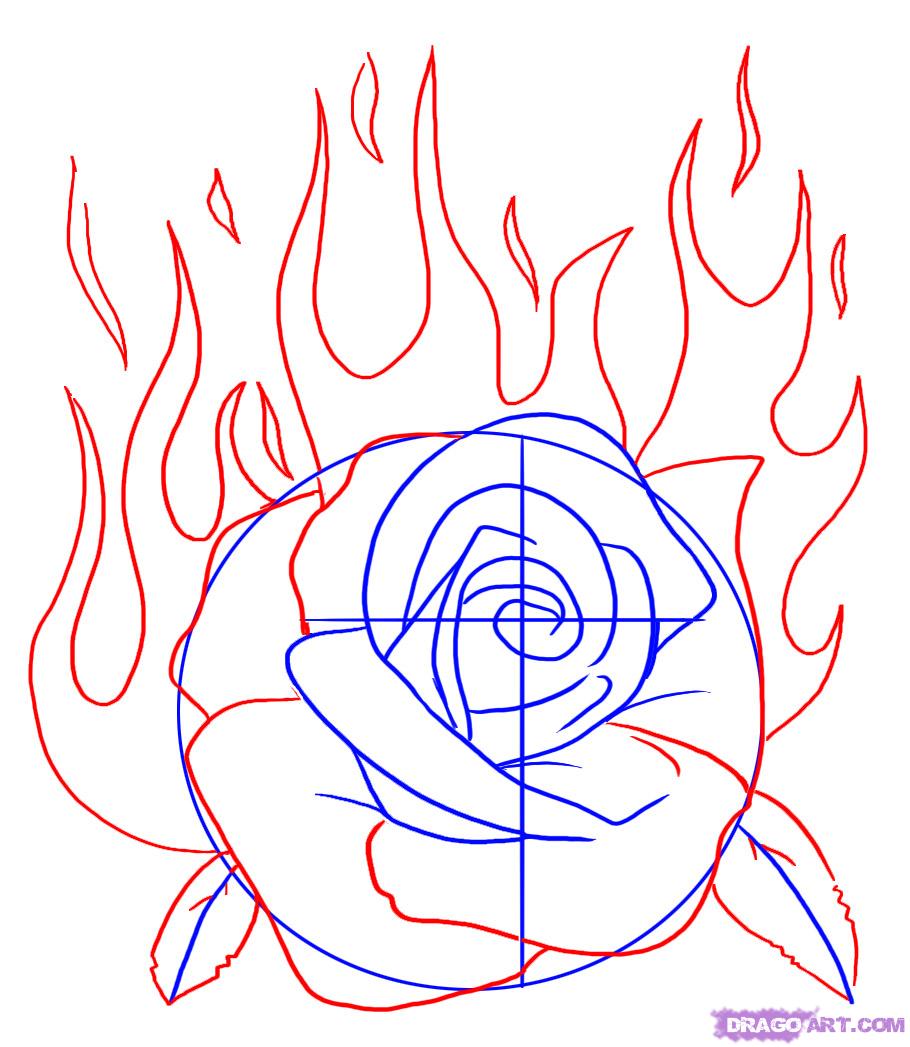 910x1047 How To Draw A Flaming Rose Step 4 [ Art Manipulation ] Burning