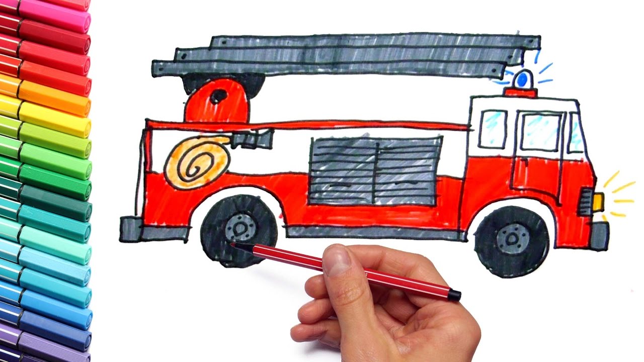 1280x720 How To Draw Fire Truck With Colored Markers