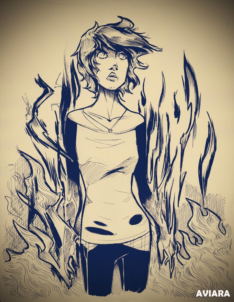 788x1015 Fire Girl{ Traditional Drawing By Aviara23