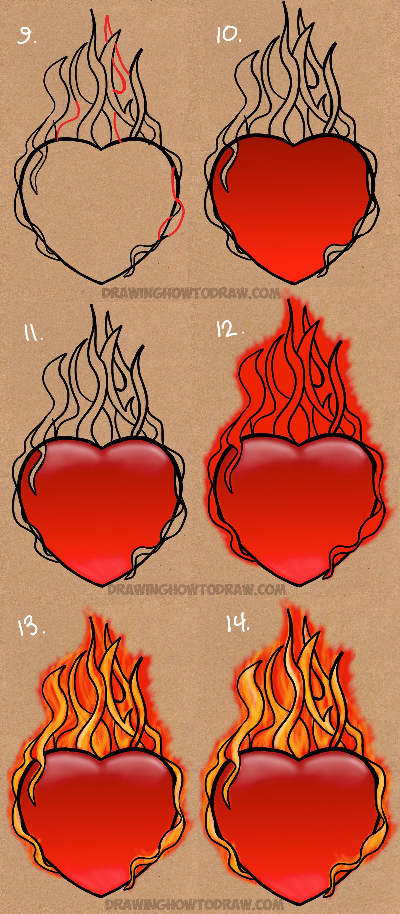 1400x3197 How To Draw A Flaming Heart On Fire With Step By Step Drawing