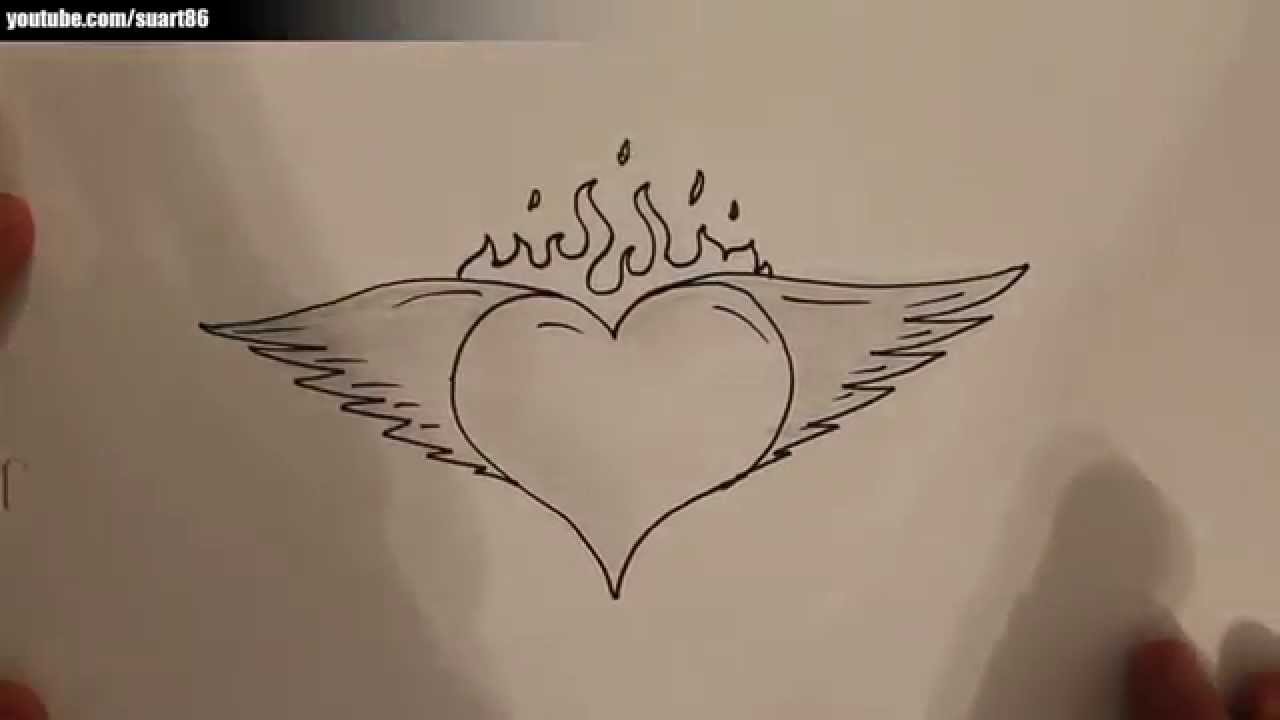 1280x720 How To Draw A Heart With Wings And Flames