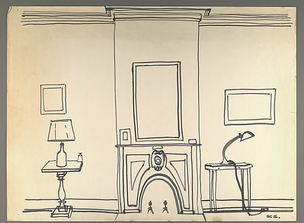 600x441 Walker Evans [Line Drawing Of Interior With Fireplace] The Met