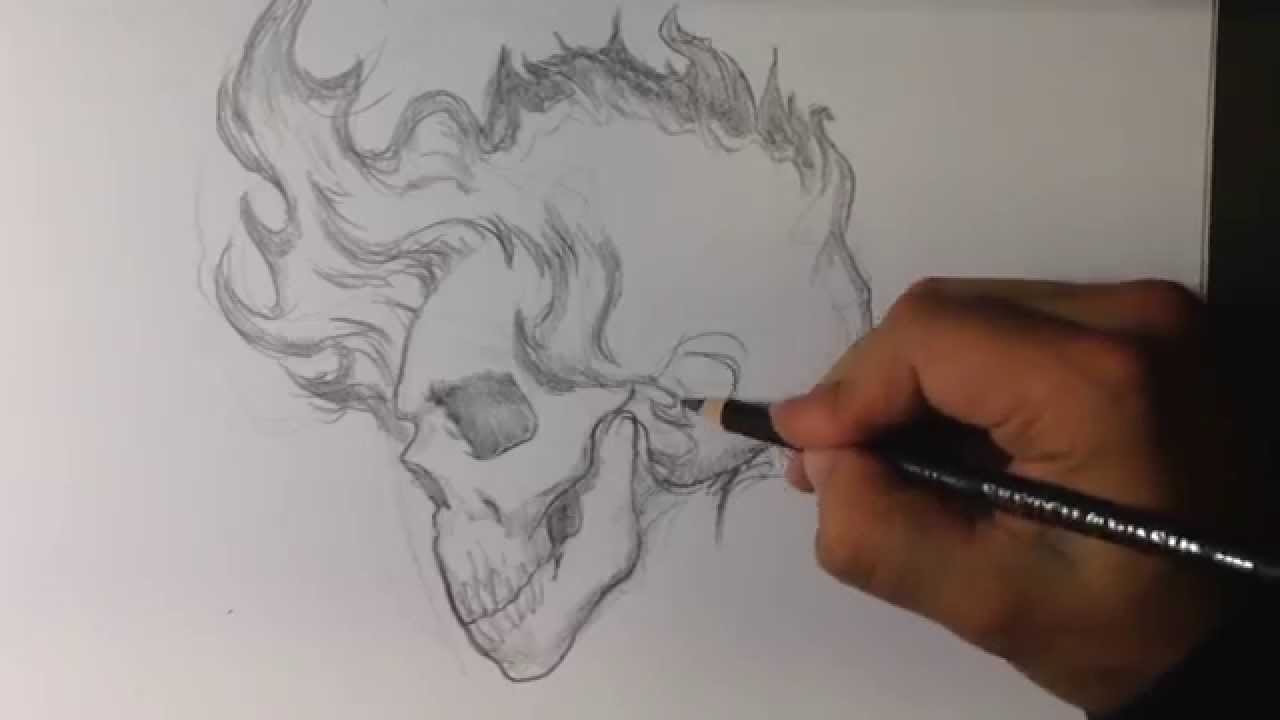 1280x720 How To Draw A Skull With Fire Hair Tattoo