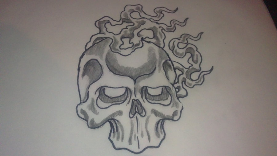 900x506 Fire Skull Sketch By Thedarkestpassenger