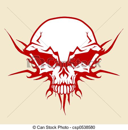 450x457 Illustration Of Human Skull With Tribal Fire Ornaments Stock