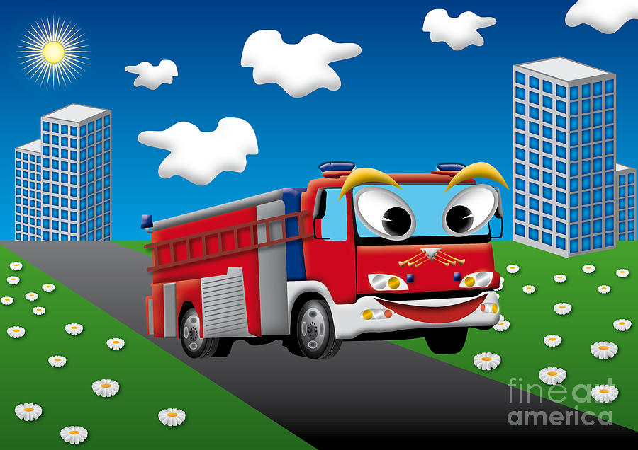 900x636 Fire Truck For Kids Digital Art By Fabian Roessler