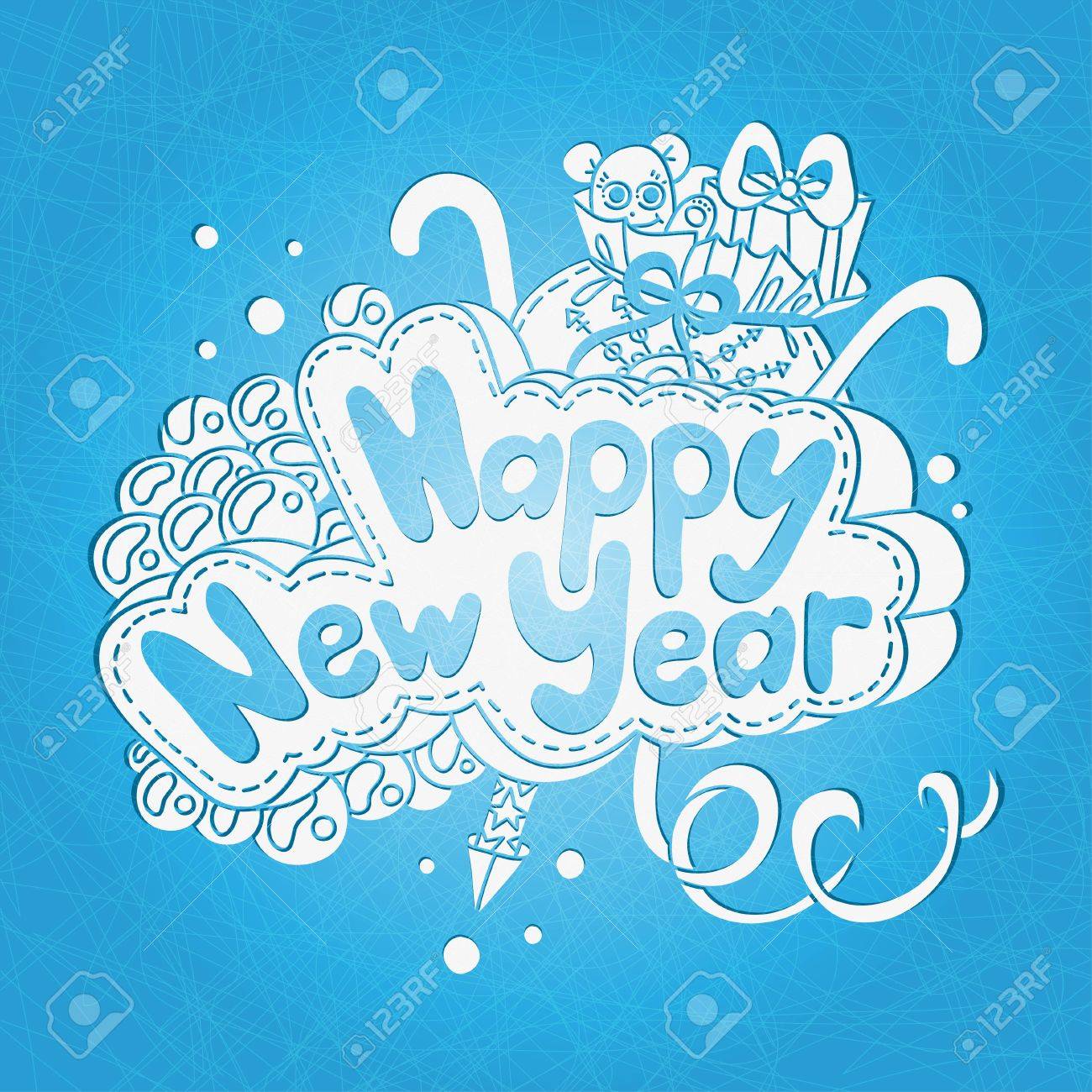 1300x1300 Vector Illustration. Happy New Year Text Design. Hand Drawing