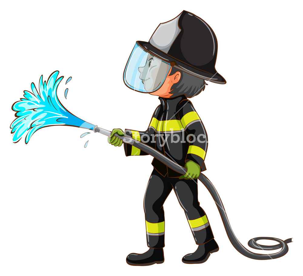 1000x910 Illustration Of Simple Drawing Of Fireman Holding Hose On