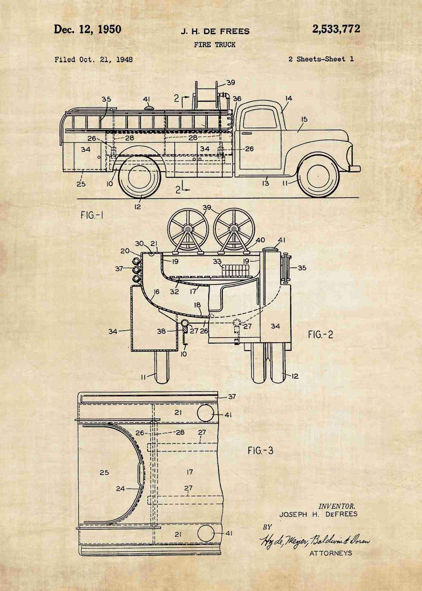 1463x2048 Fire Engine Patent Print