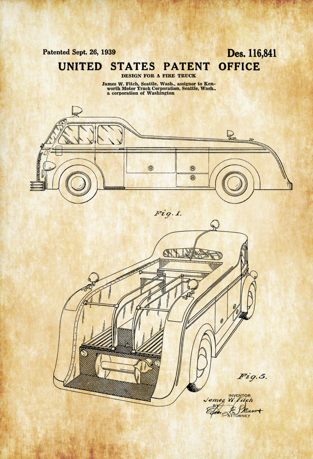 1021x1500 Fire Truck Patent 1939 Patent Prints, Wall Decor, Fireman Gift