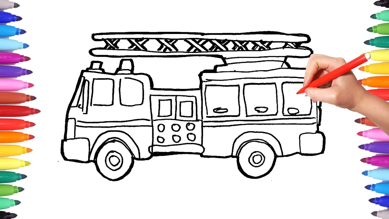 1280x720 How To Draw Firefighter Truck Drawing Coloring Painting Fireman