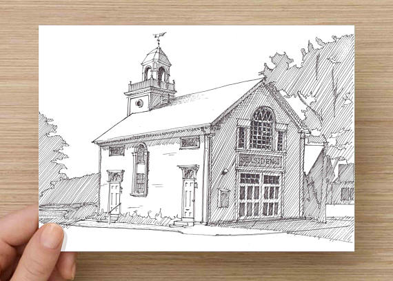 570x407 Ink Drawing Of Historic Seaside No 1 Firehouse In Manchester