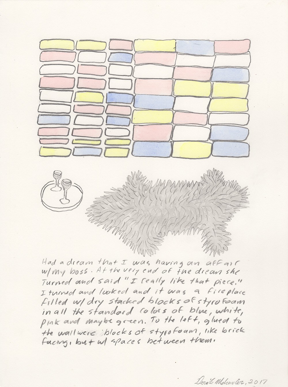 1000x1343 Styrofoam Fireplace (Dream Drawing) Derick Melander, Artist