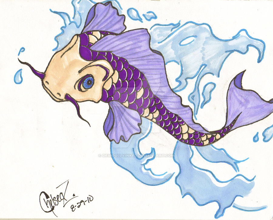 900x726 Koi Fish Drawing By Deviouslyinked
