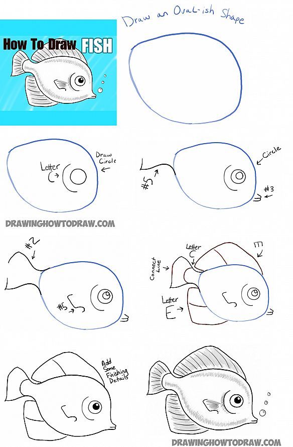 584x890 How To Draw A Cute Fish Cartoon With Simple Steps For Kids Fish