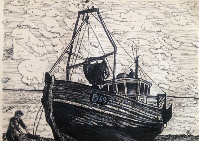 770x547 Saatchi Art Fishing Boat Drawing By Vincent Oyenga