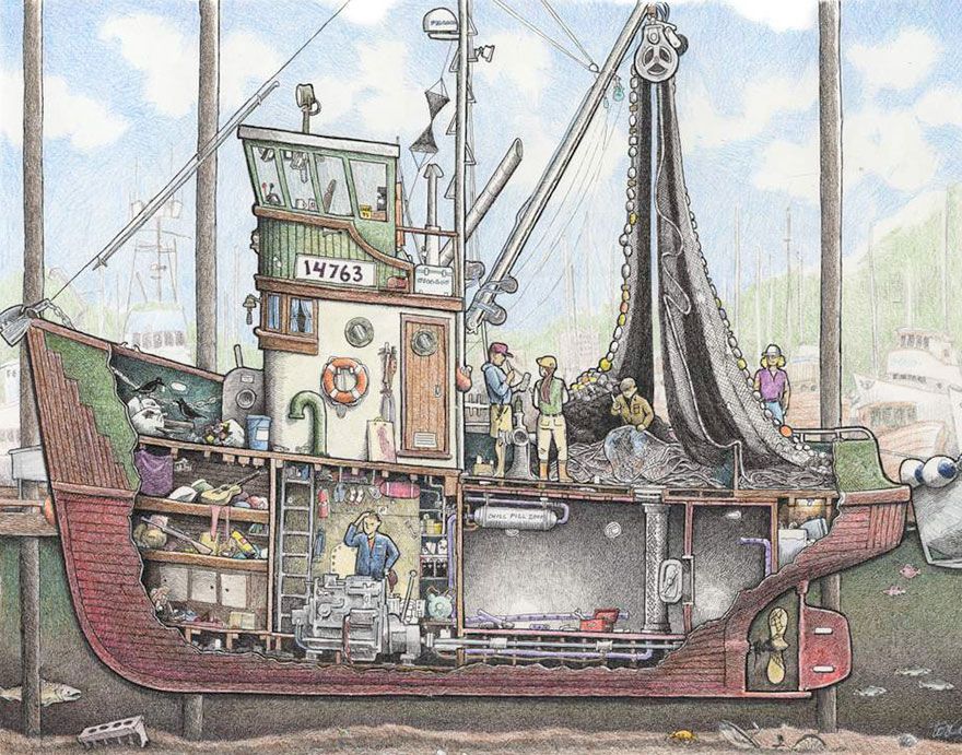880x691 Boat Cutaway Drawing Tom Crestodina 10 Working Boats And Ships