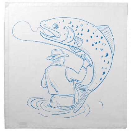 422x422 Fly Fisherman Trout Fishing Drawing Cloth Napkin Cloth Napkins