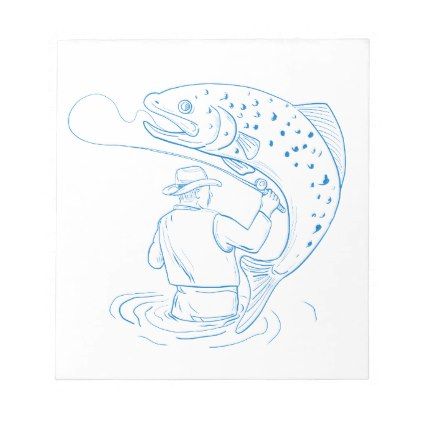 422x422 Fly Fisherman Trout Fishing Drawing Notepad Trout, Fish