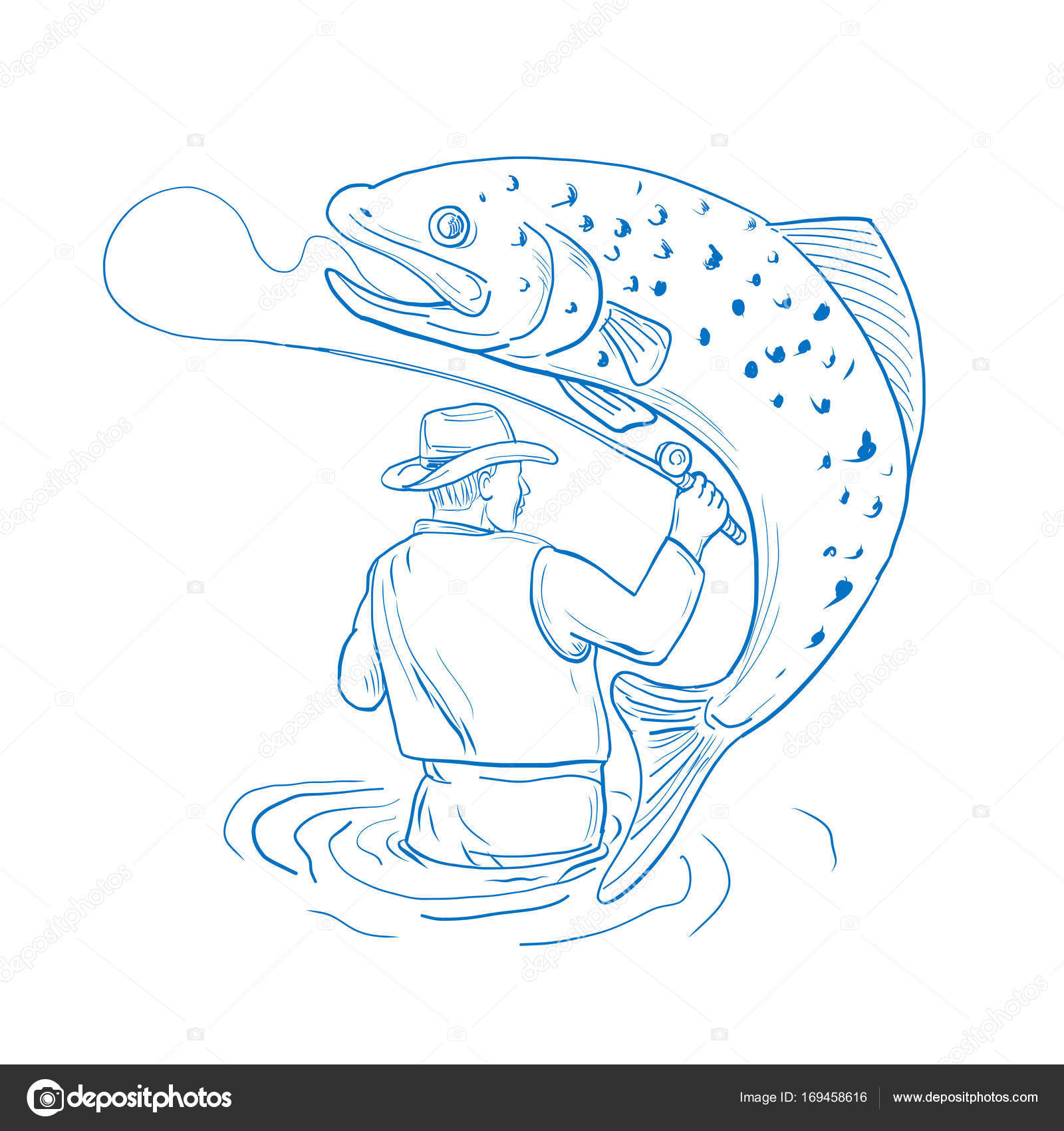 1600x1700 Fly Fisherman Trout Fishing Drawing Stock Vector Patrimonio