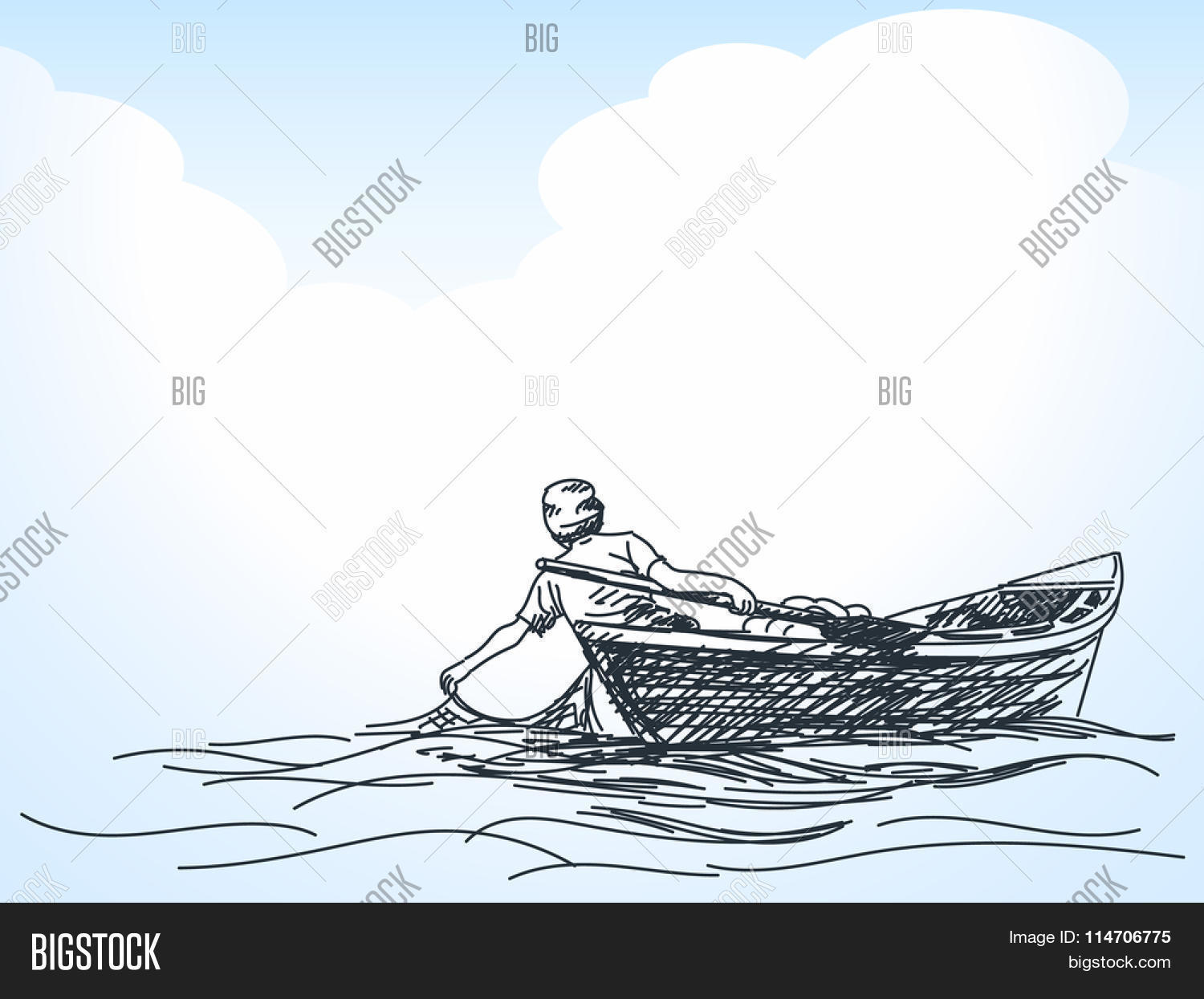 1500x1245 Sketch Man Fishing Net Boat, Hand Vector Amp Photo Bigstock