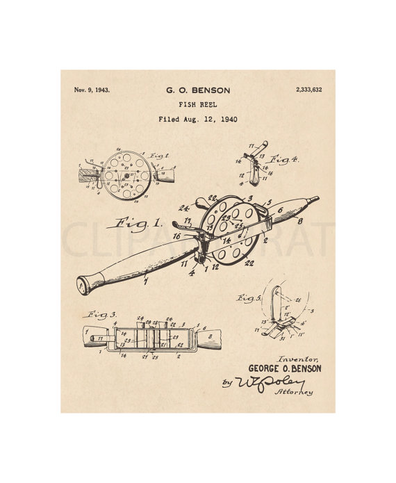 570x695 1940 Fly Fishing Reel Printable Art Print Instant Download Fishing