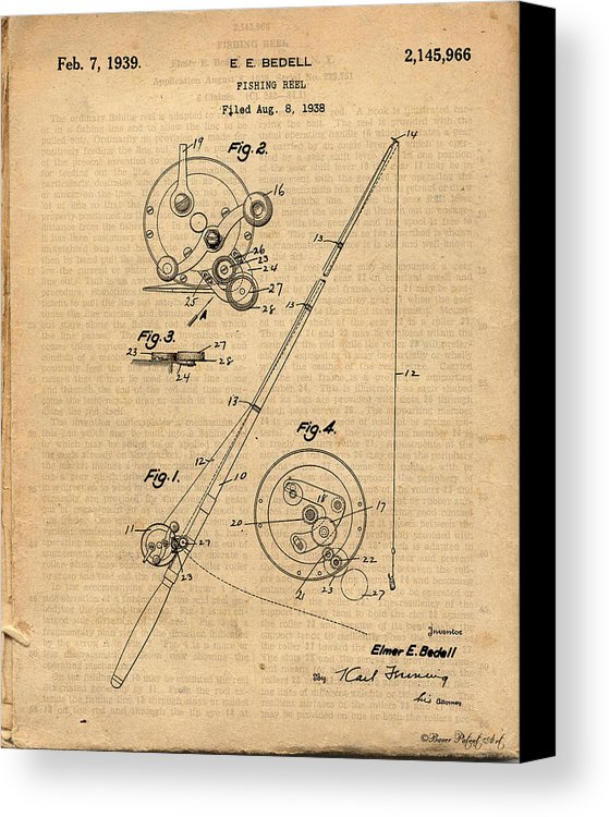 559x750 Fishing Patents Antique Fishing Reel Patent Art Drawing Canvas