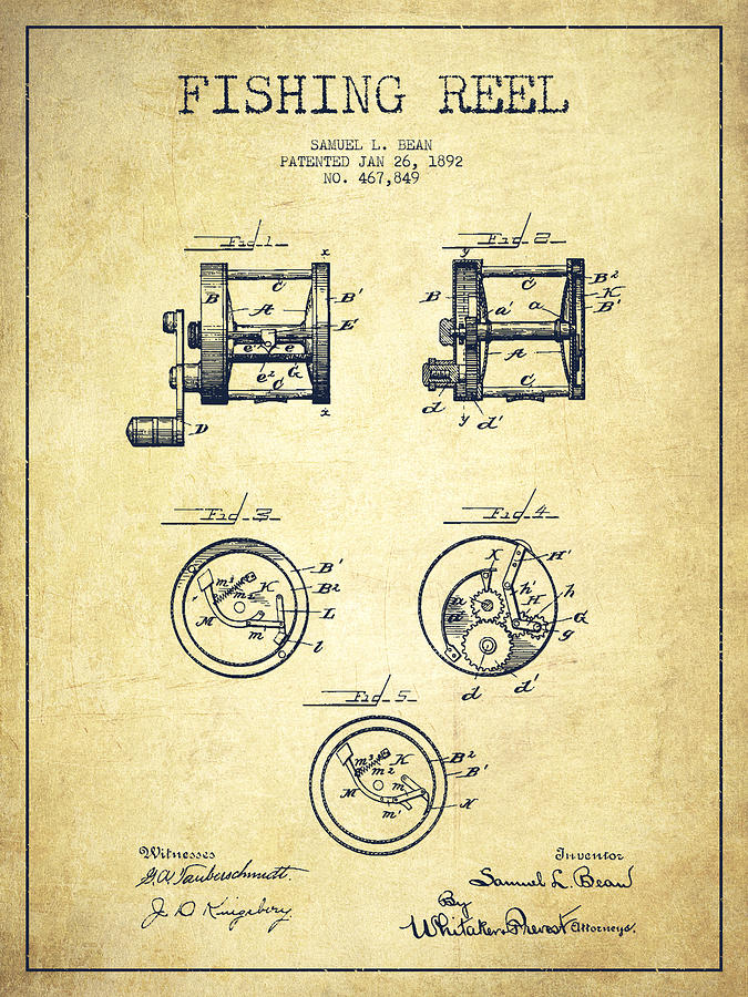 675x900 Fishing Reel Patent From 1892 Drawing By Aged Pixel