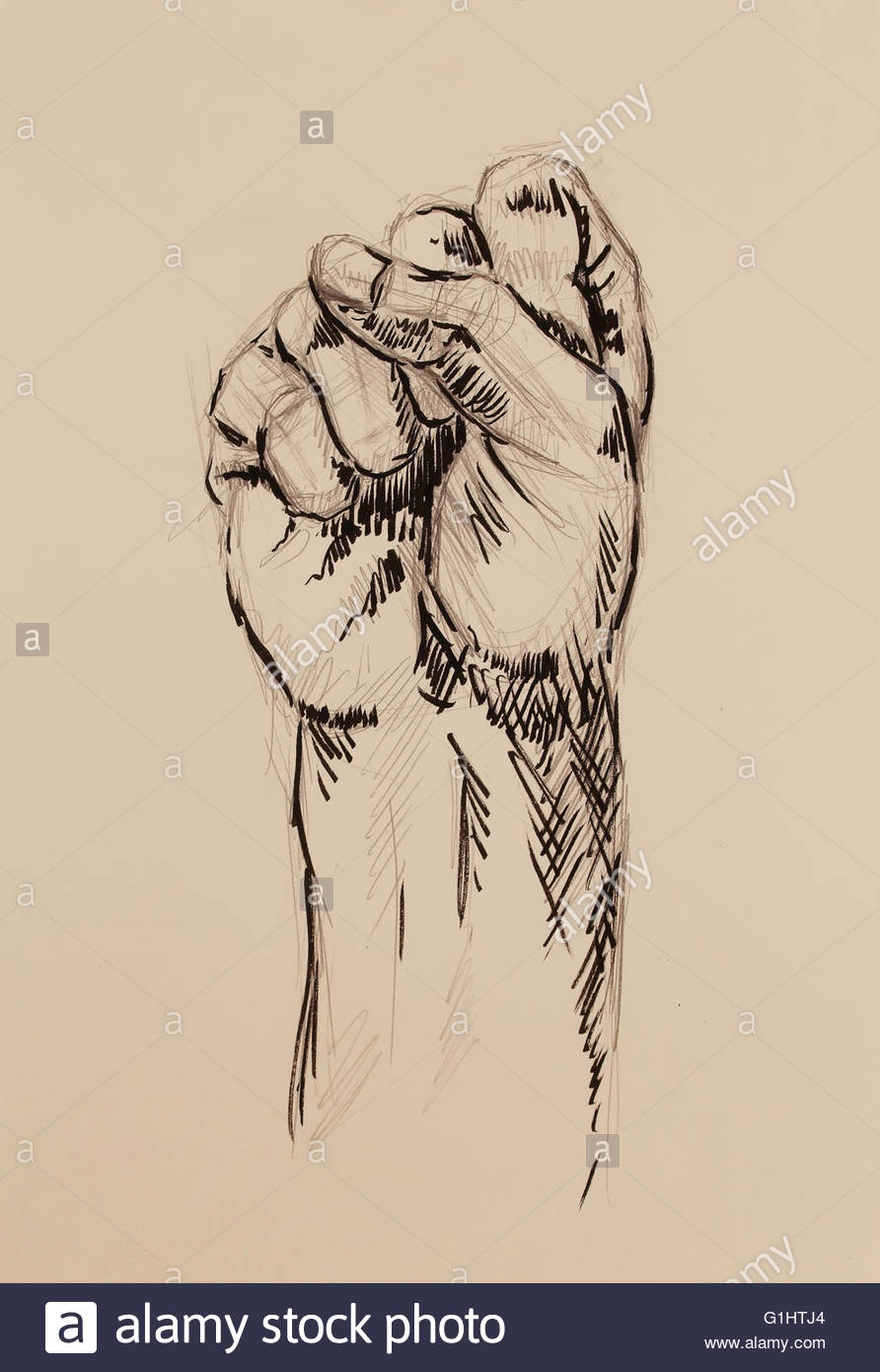 892x1390 Fist Drawing, Pencil Sketch On Old Paper Stock Photo 104269372