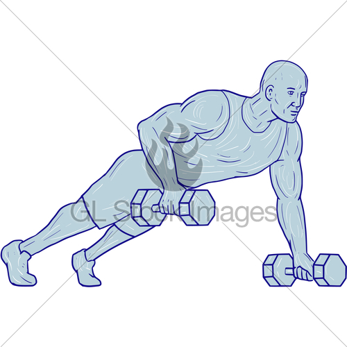 500x500 Fitness Athlete Push Up One Hand Dumbbell Drawing Gl Stock Images