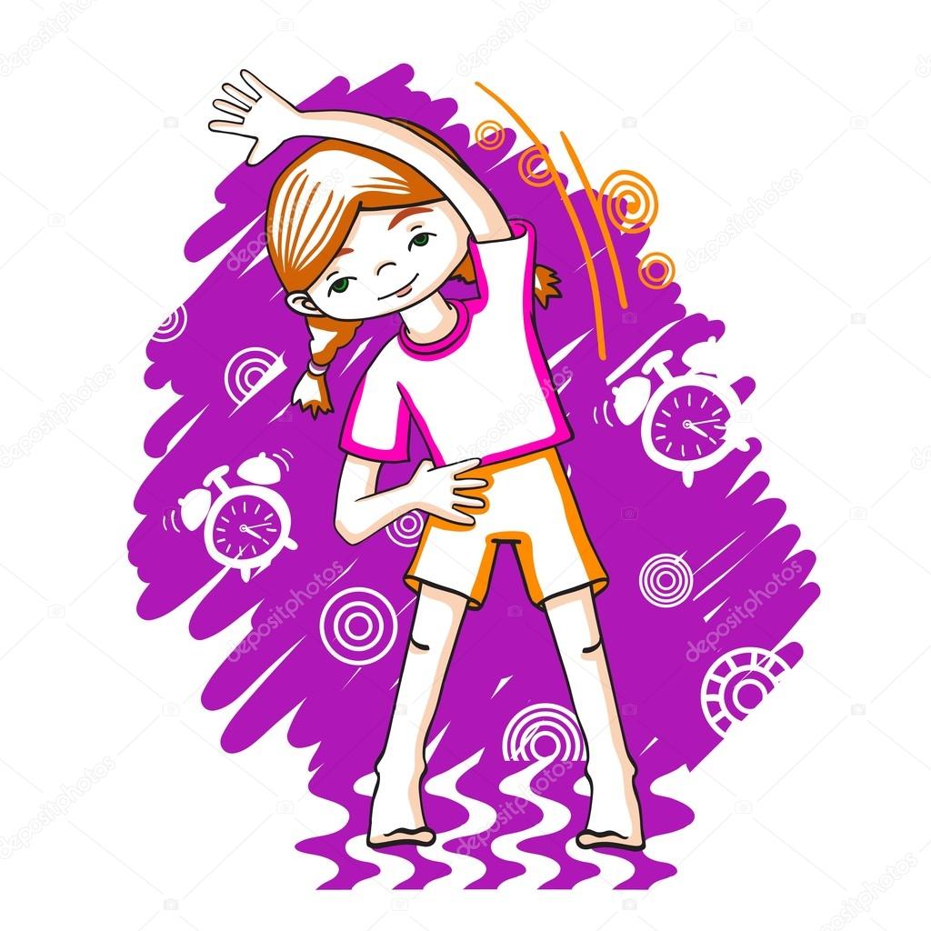 1024x1024 Morning Fitness Girl Color Vector Drawing. Stock Vector