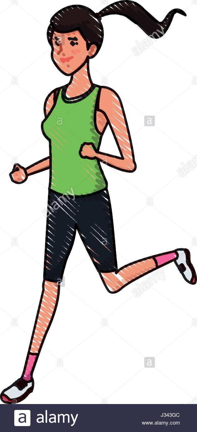 635x1390 Drawing Sport Girl Running Athletic Fitness Image Stock Vector Art