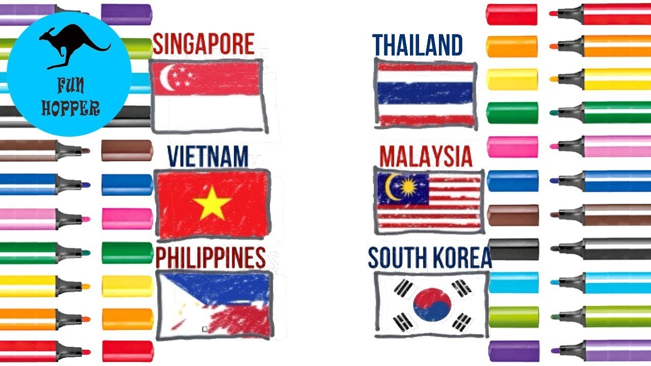 1280x720 Kids School Learn How To Draw Flags Asia Part 1 Drawing