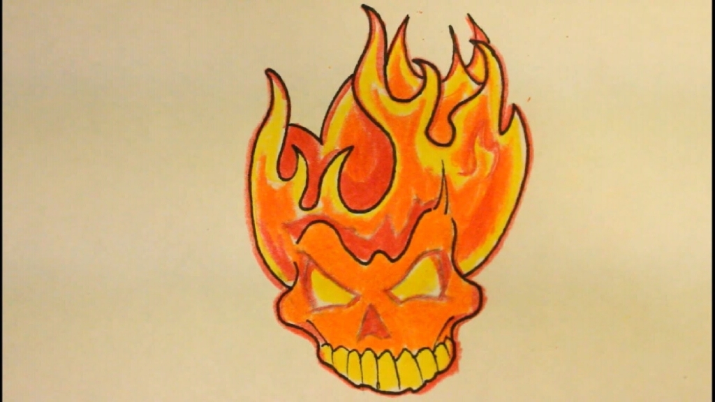1024x576 How To Draw Flames Easy How To Draw A Skull On Fire