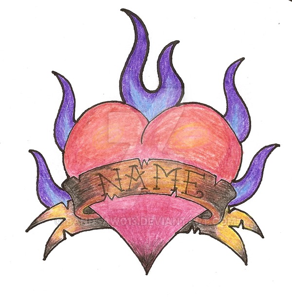 600x612 Flaming Heart Tattoo By Bandsaw013