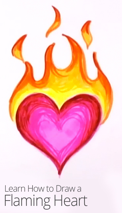 427x748 How To Draw A Flaming Heart Arts Amp Crafts Drawings