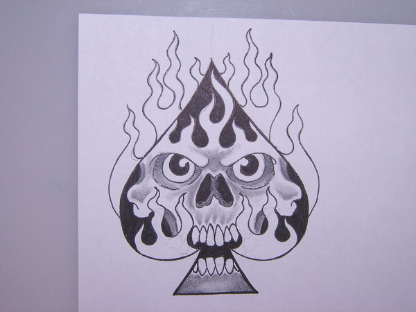 600x450 Flaming Skull Spade By Ratdaddytattoo
