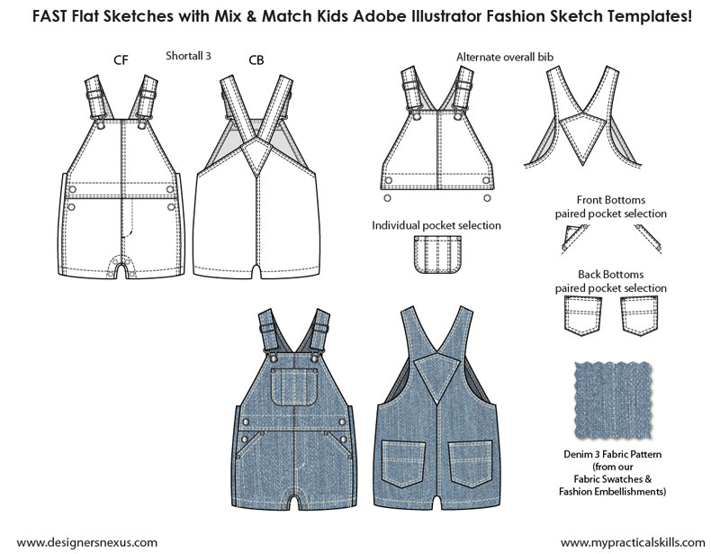 790x615 Kids Illustrator Flat Fashion Sketch Templates