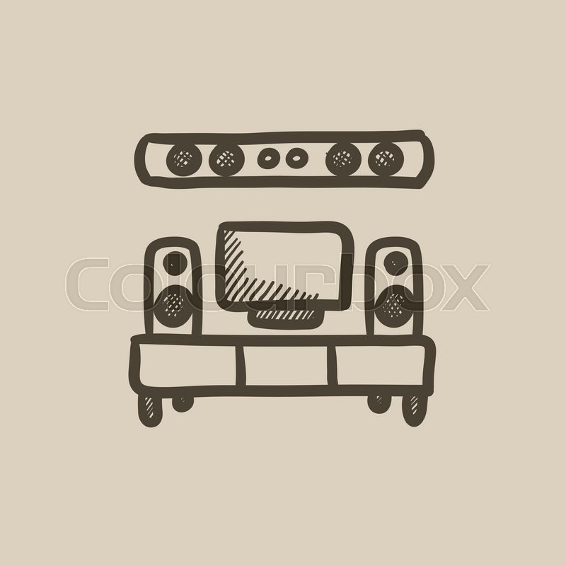 800x800 Tv Flat Screen And Home Theater Vector Sketch Icon Isolated